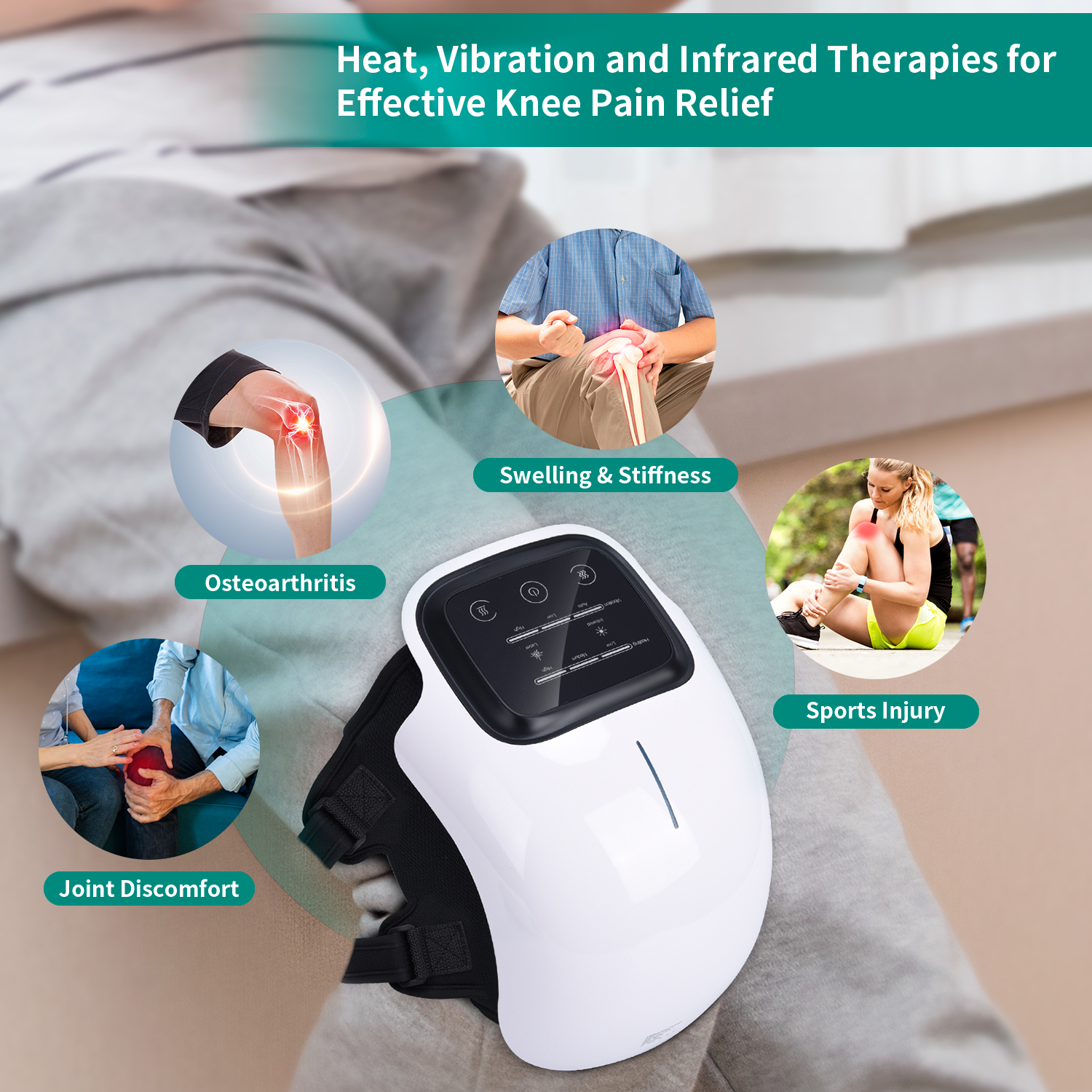 MEEEGOU Cordless Knee Massager, Powerful Battery Based Infrared Deep Heat Knee Joint Pain Relief for Swelling Stiff Joints, Stretched Ligament and Muscles Injuries.